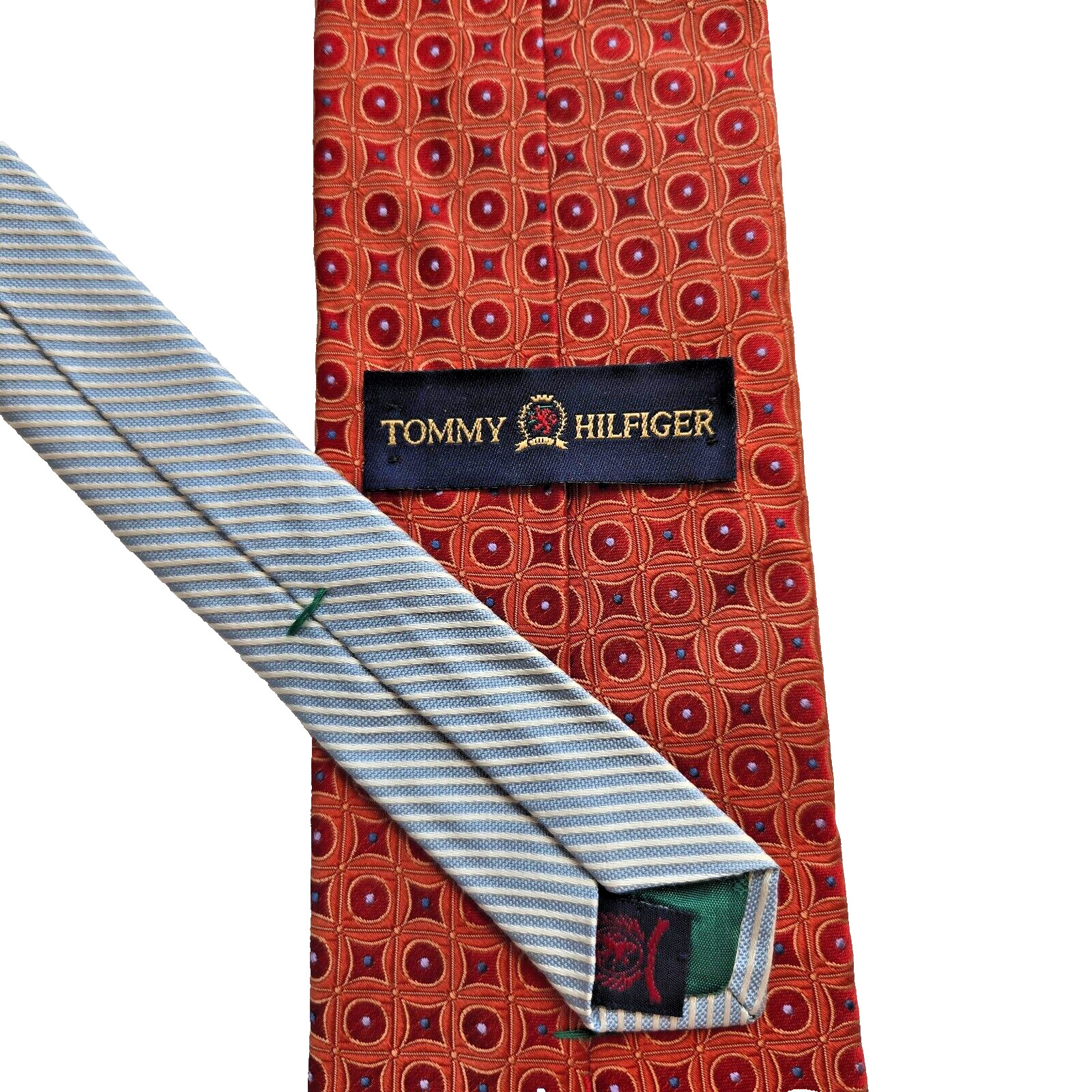 Y2K Tommy Hilfiger Mens Silk Tie 2 Toned Geometric & Repp 58"x3.75" Prepppy USA