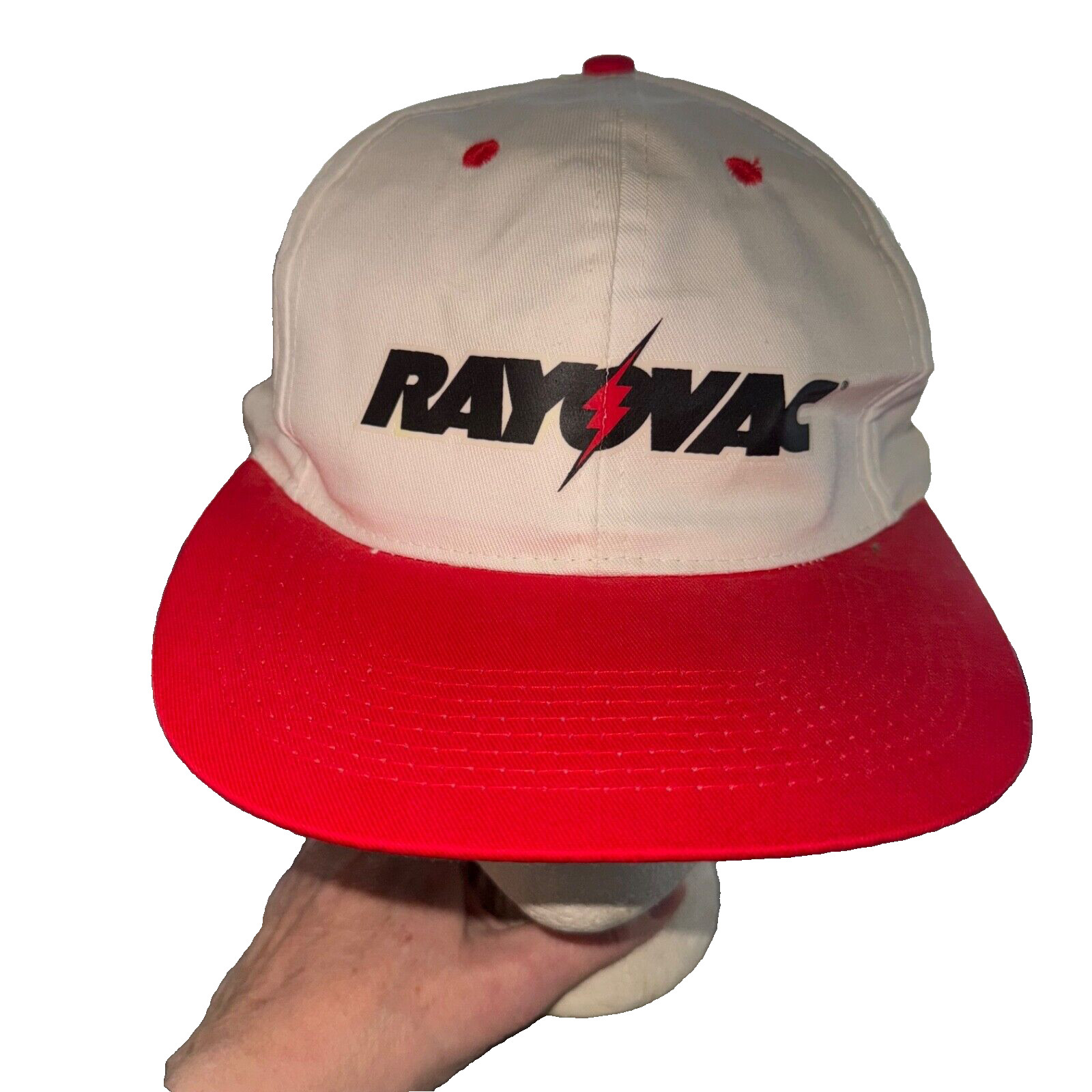 Rayovac Black Red Accent on White Hat Cap Red Bill Snapback Unbranded EUC