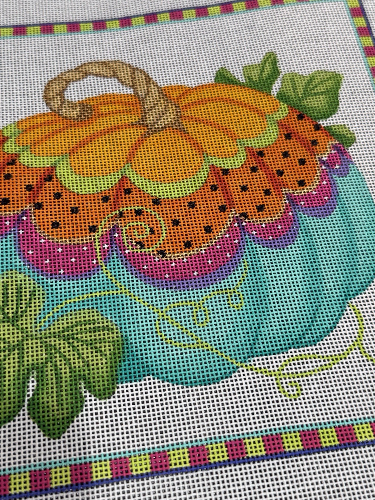 Kate Dickerson Hand Painted Needlepoint Canvas Funky Pumpkin 3