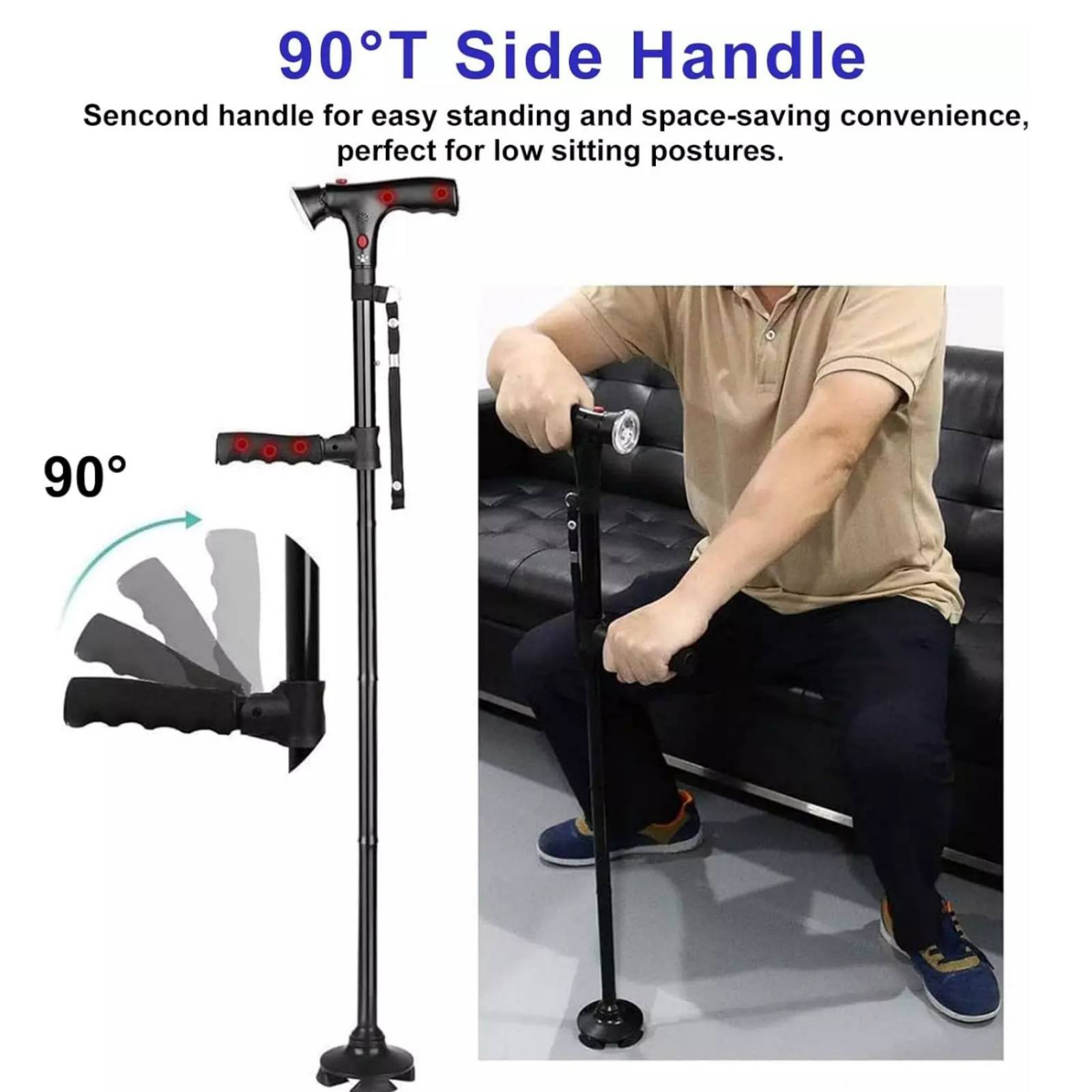 Portable Height-adjustable Walking Cane W/Side Handle Support 250lbs Capacity