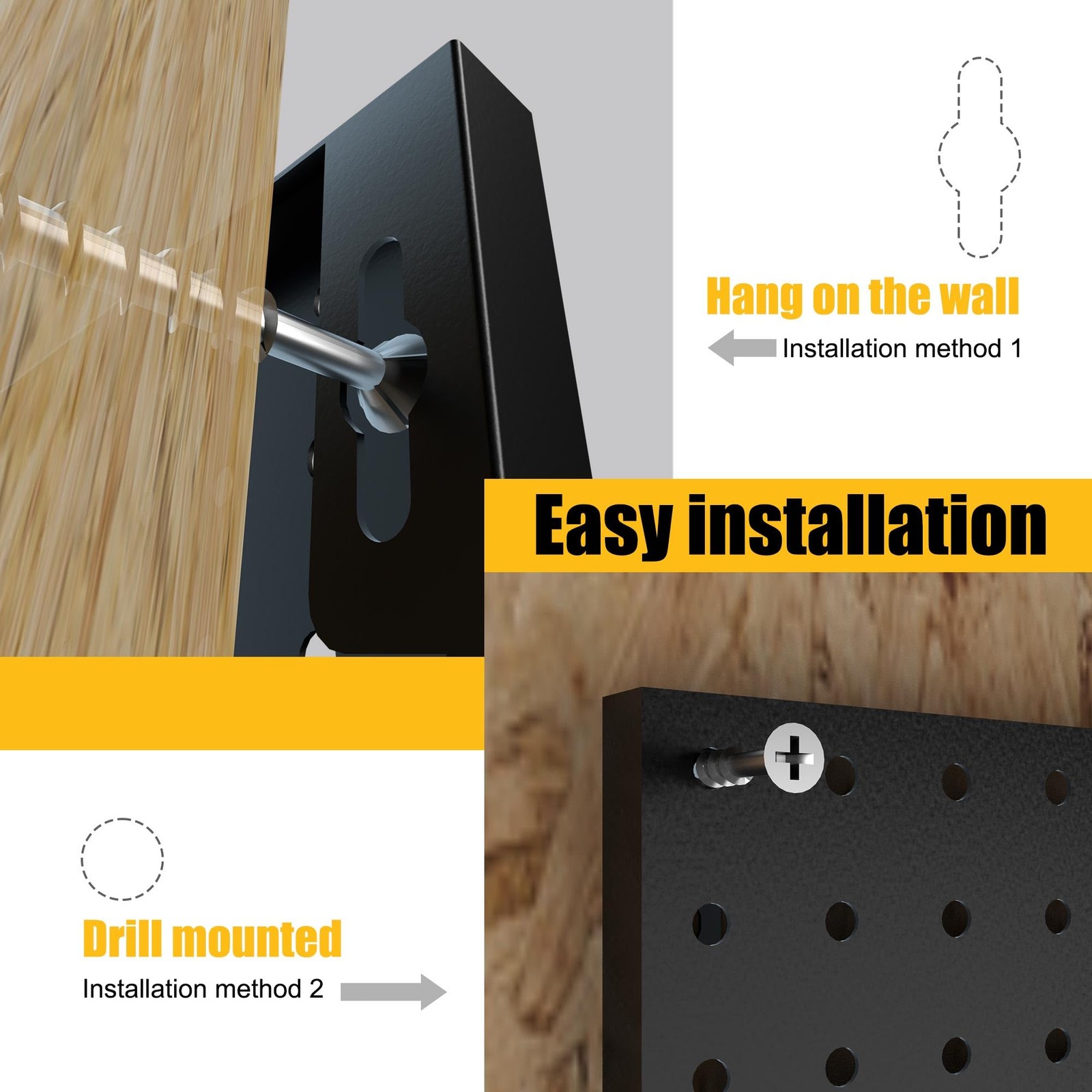 Peg Board, 8 Pack Metal Pegboard Panels with 50 Hooks, Black Pegboards Wall O...