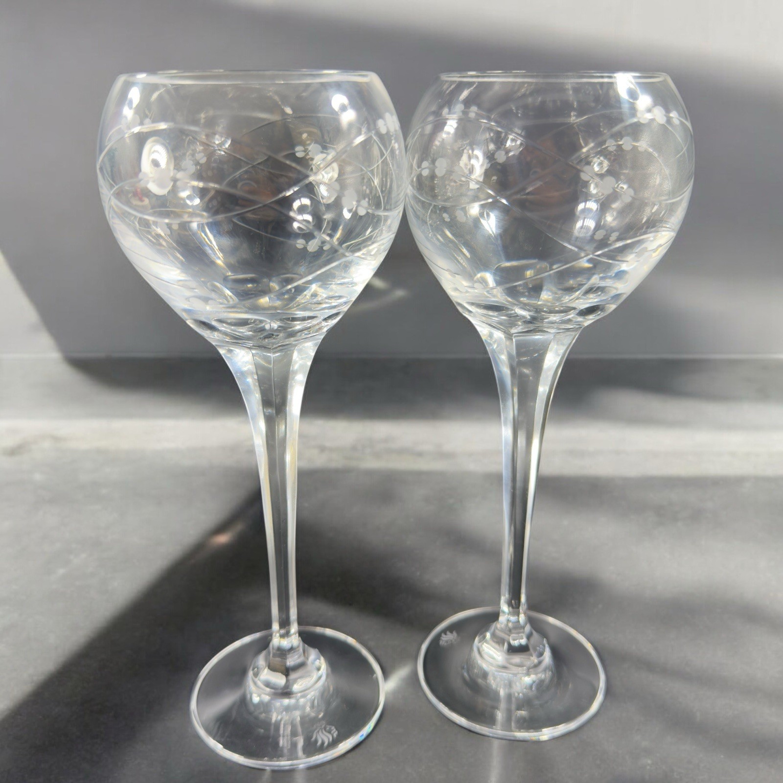 Royal Doulton PRECIOUS Pattern Clear Crystal Goblet Etched Glasses Cups VTG Set2