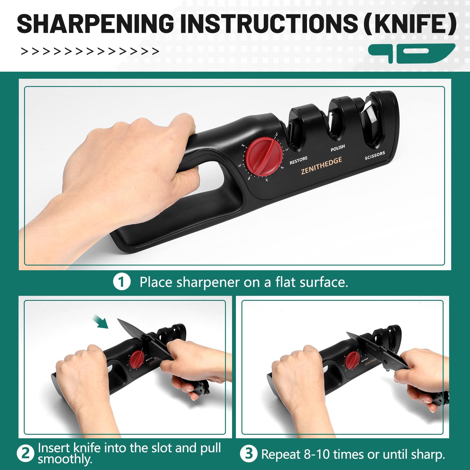 ZenithEdge 3-in-1 Adjustable Knife Sharpener 14-24 Angles for Kitchen, Fillet...