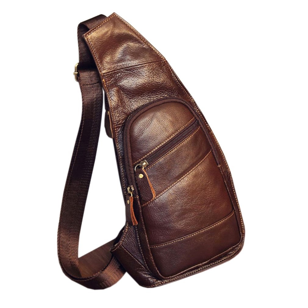Leather Sling Bag Crossbody Backpack for Men Women Travel Outdoor Hiking Camping
