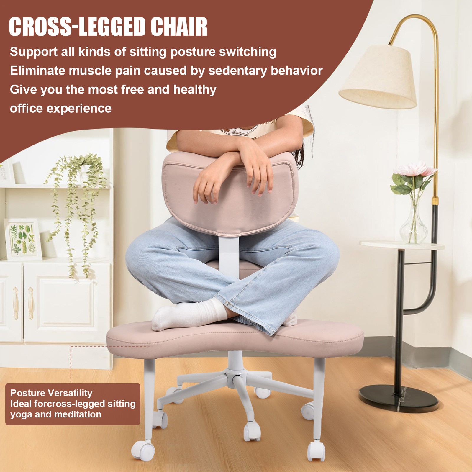 Meditation Chair Cross Legged ADHD Office Chair with Wheels Ergonomic