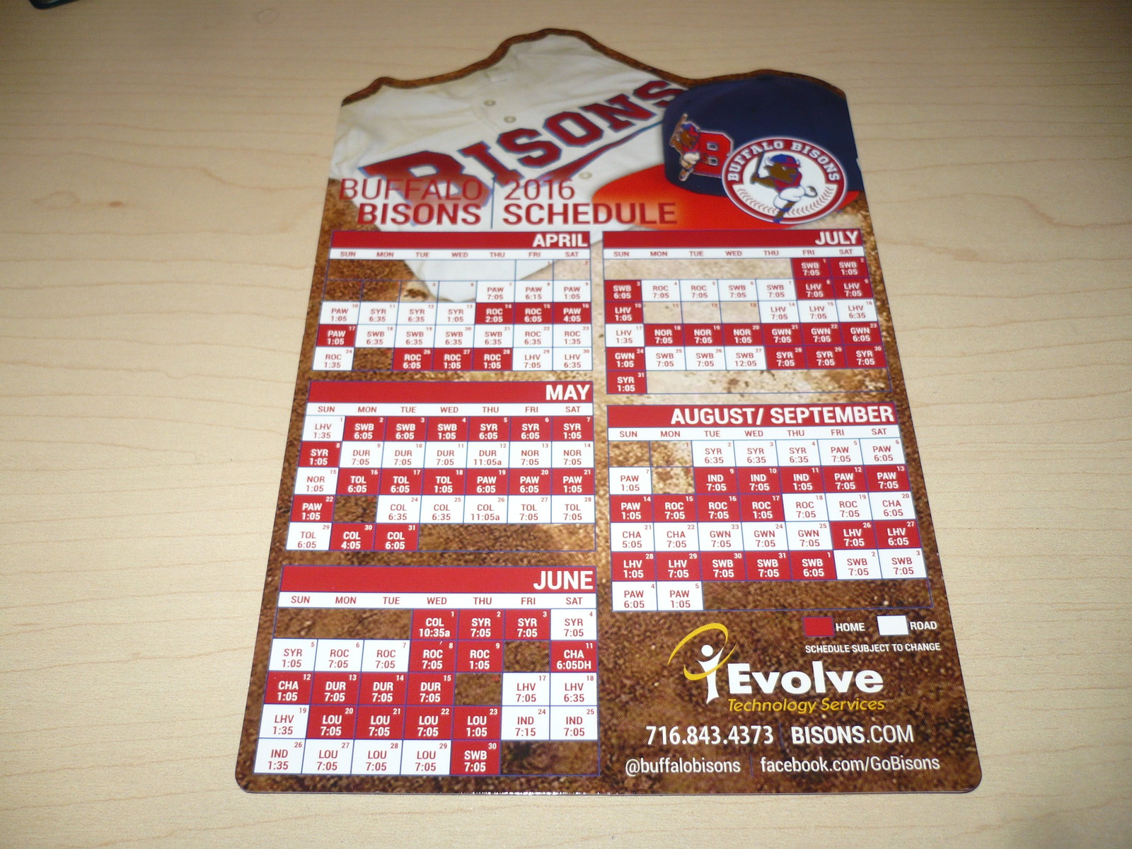 NEW! BUFFALO BISONS 2016 Magnetic and Pocket Schedule, Magnet, Toronto Blue Jays