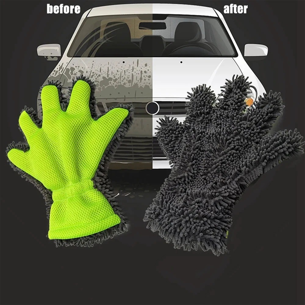 5-Finger Car Wash Mitt Scratch Free Microfiber Cleaning Gloves Auto Chenille