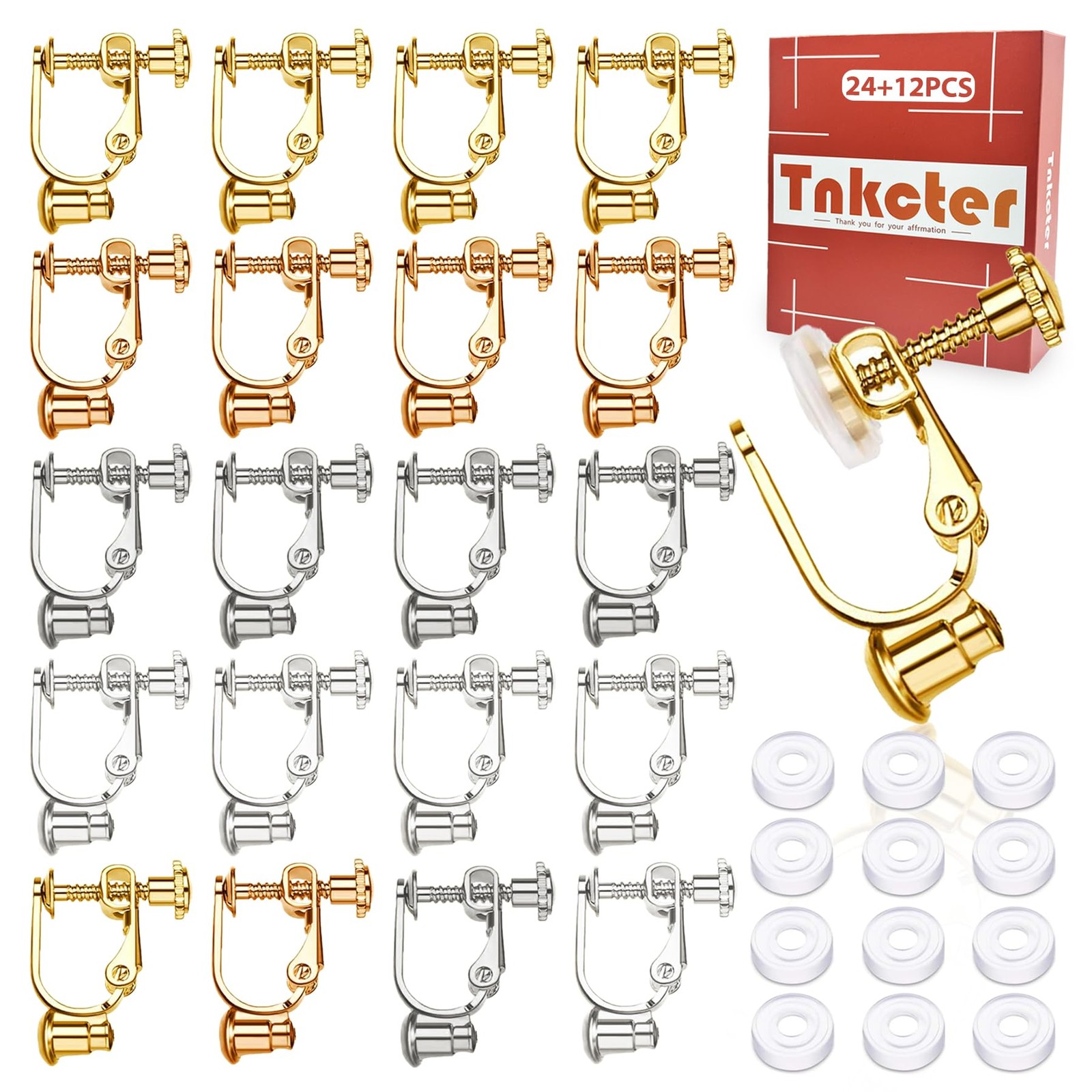 24 Pcs Adjustable Clip-On Earring Converter Pierced Earrings to Clip-On Earri.