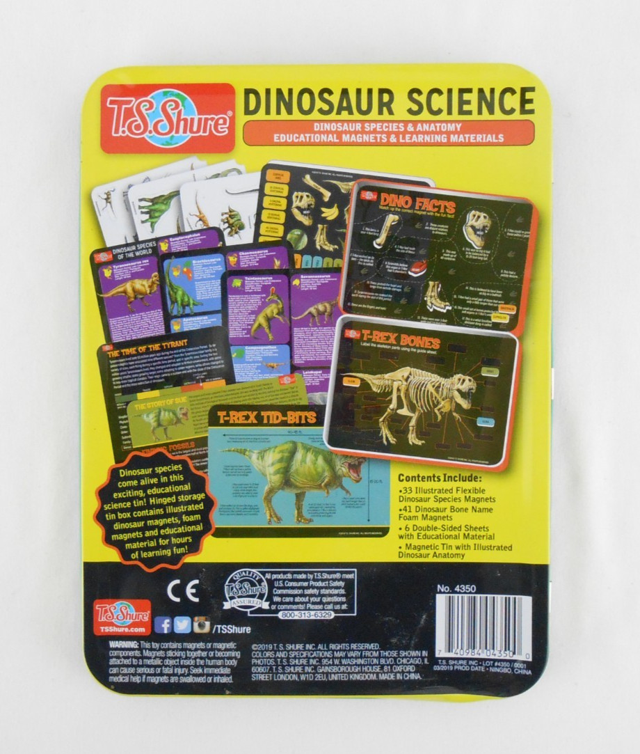 TS Shure Dinosaur Science Educational Magnets Tin STEM Learning Materials New