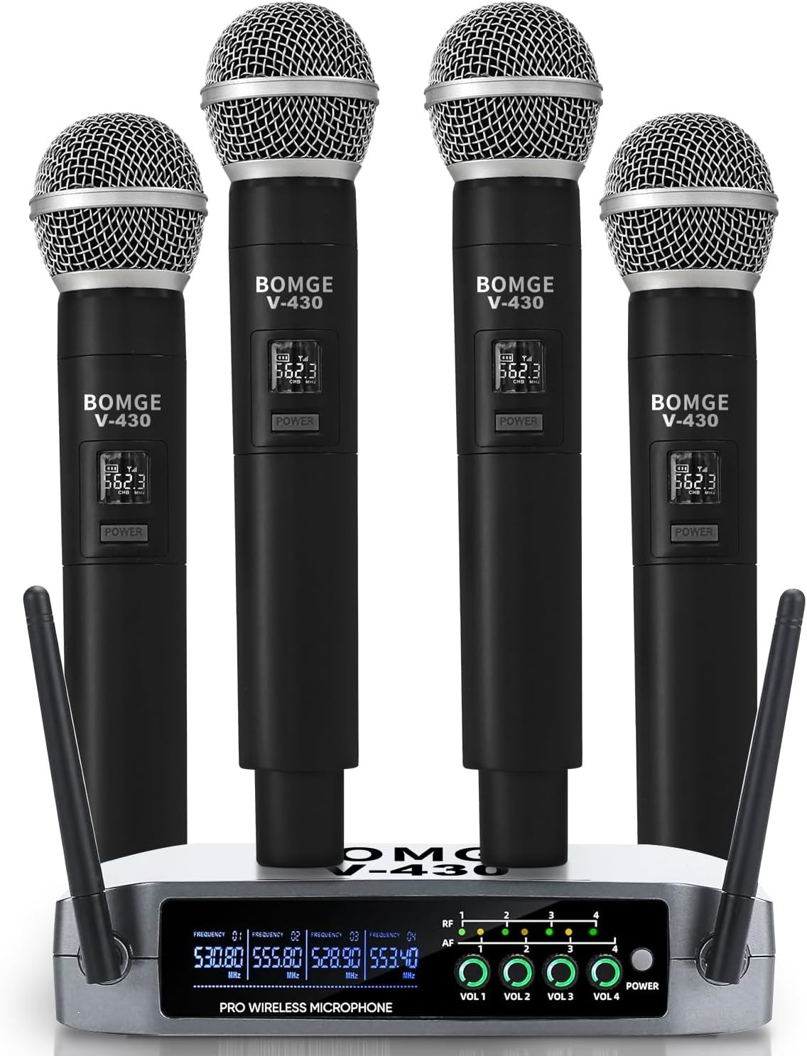 Pro 4-Channel Wireless Microphone System with 4 Handheld Mics, 200Ft Range
