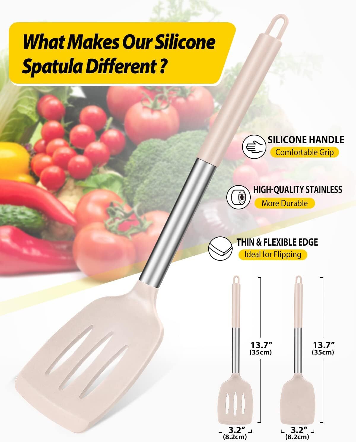2 Solid Silicone Spatulas, Non-Stick