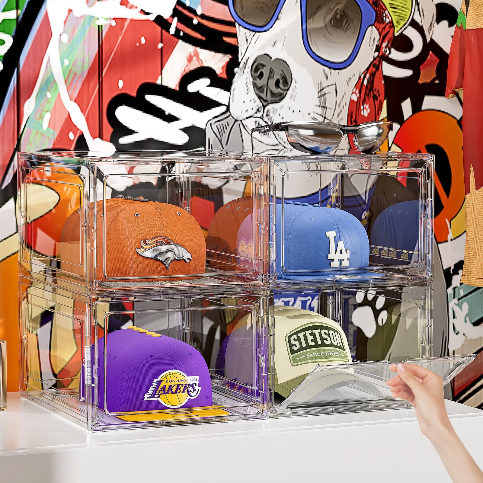ZHAIXIAONIAN 6-Pack Hat Organizer Box Baseball Caps Storage Clear Stackable