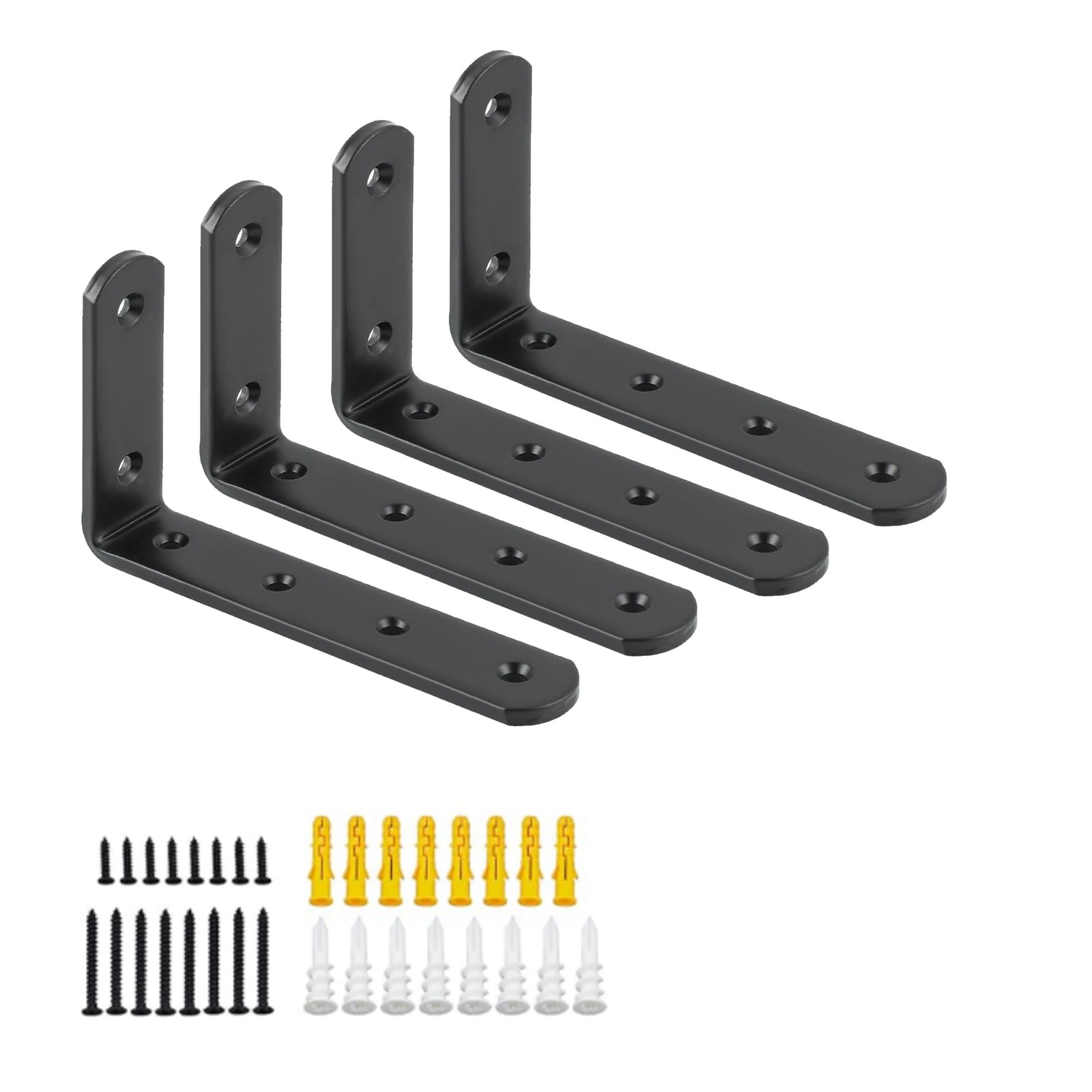 4 PCS 4.94x3.15 Inch Black Floating Shelf L Bracket Heavy Duty Metal Brace