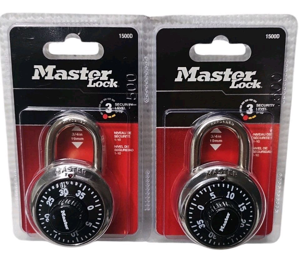 2 Master 1500D Black Silver Combination Stainless Steel Padlocks 1 7/8 in. Wide