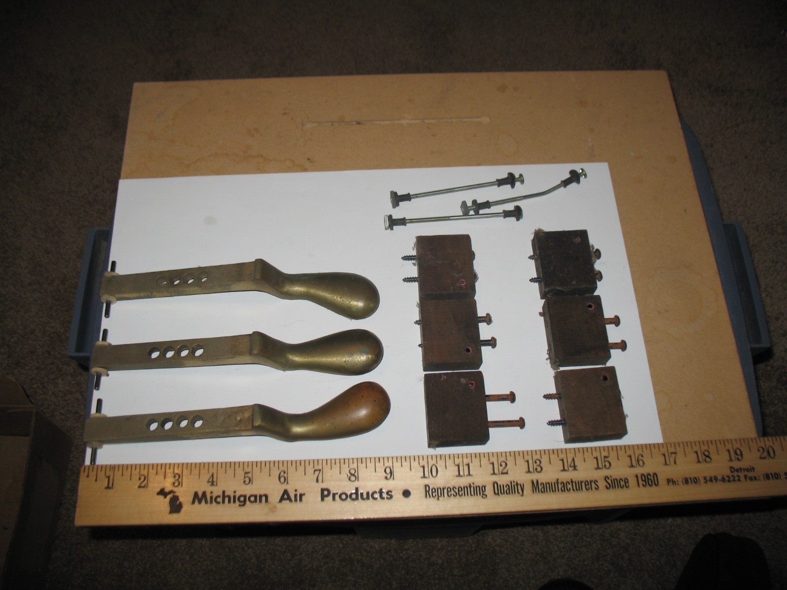 VTG CHICKERING & SONS BRASS PIANO PEDALS & HARDWARE MCM SALVAGE RECLAIM WALL ART