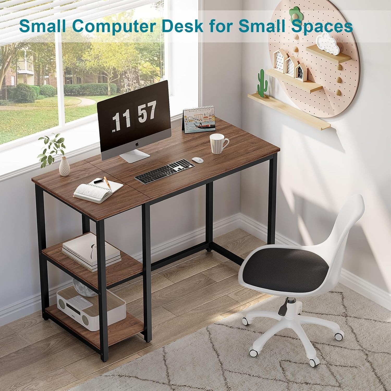 Rustic 40" Writing Desk with Portable 2-Tier Storage for Easy Organization