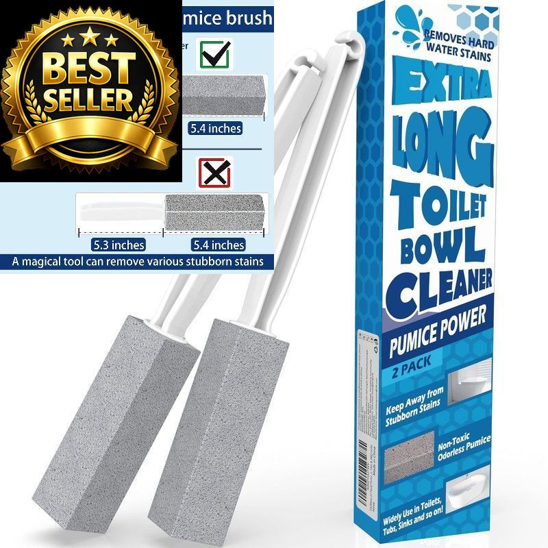 2 Pack Pumice Stone for Toilet Cleaning, Extra 3.35 x 1.77 x 12.99 inch, Gray