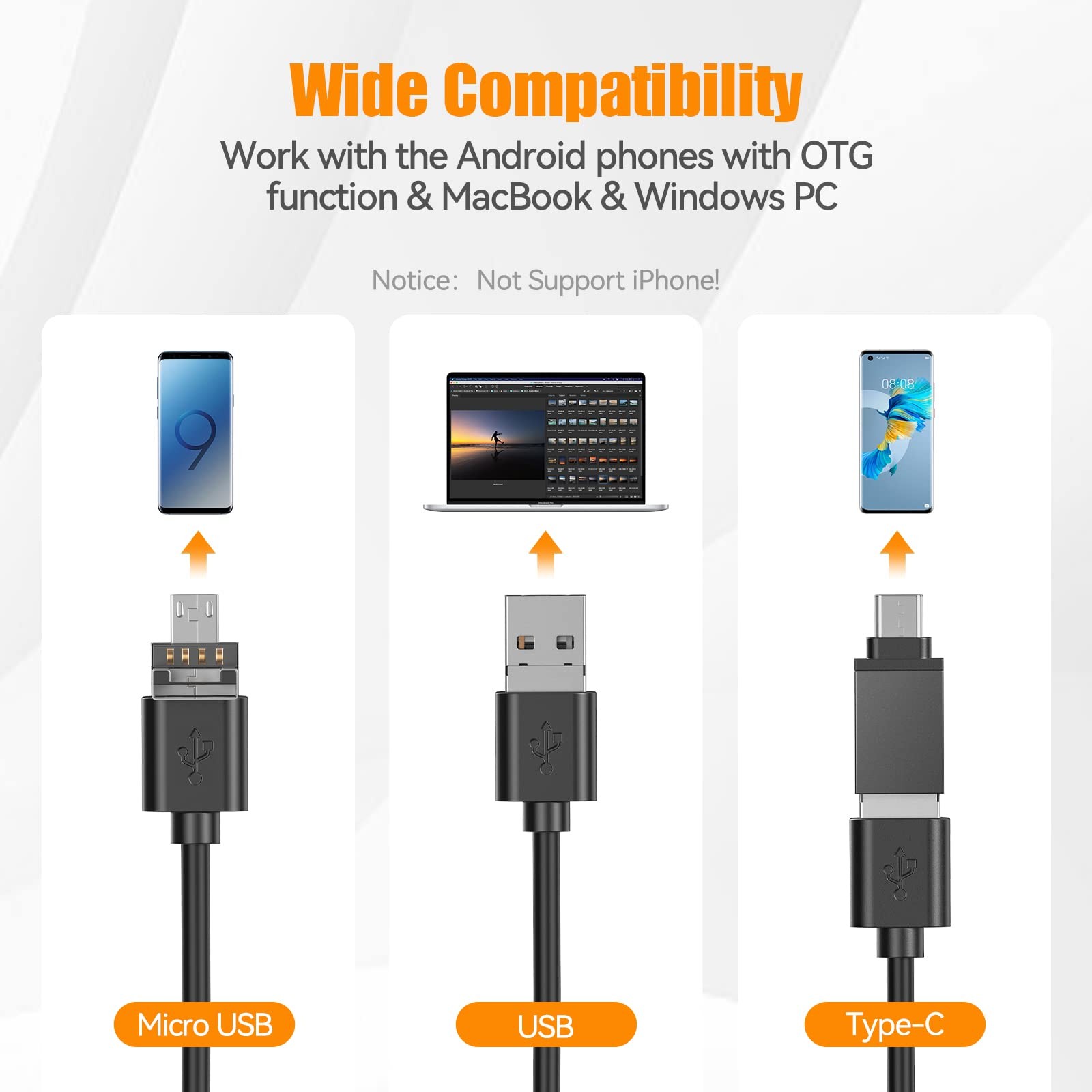 5MP Auto-Focus Endoscope, Teslong 3rd Generation USB Borescope with 5.0 black