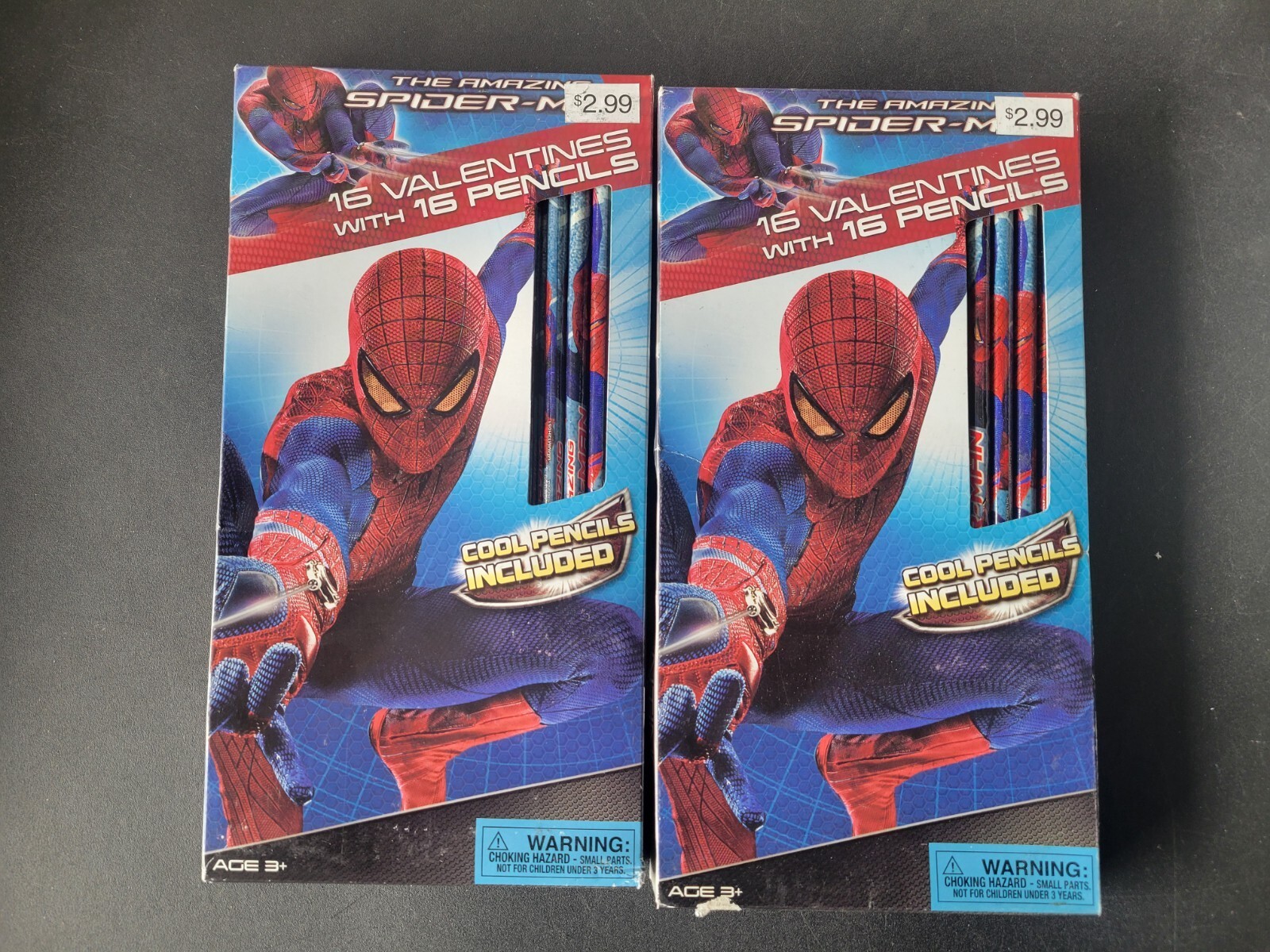 LOT OF 2 Boxes - The Amazing Spider-Man 16Valentines With 16 Pencils 2012. New