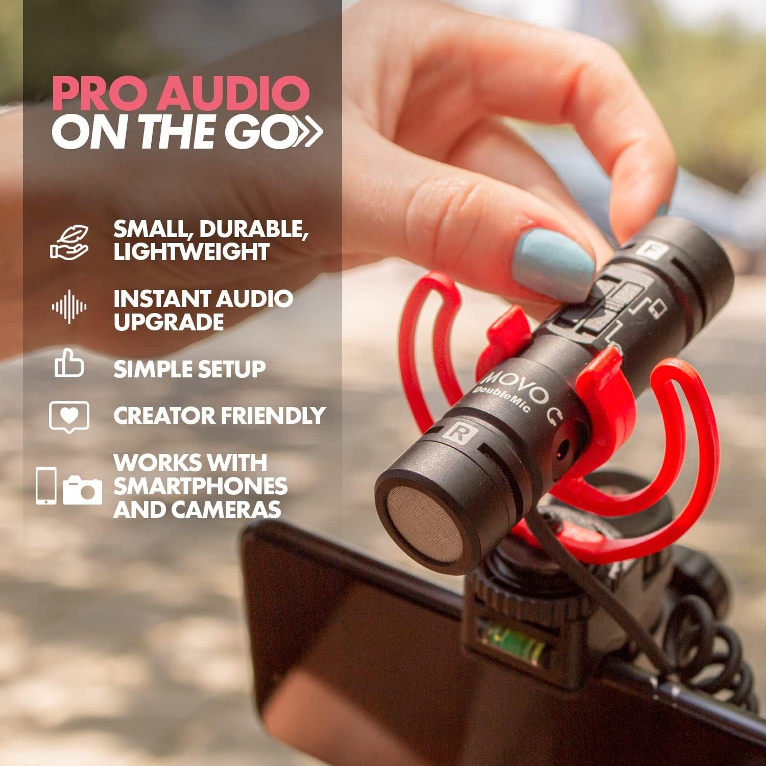 DoubleMic V2 Two-Sided Shotgun Mic for Camera Vlogging Dual Capsule External Mic