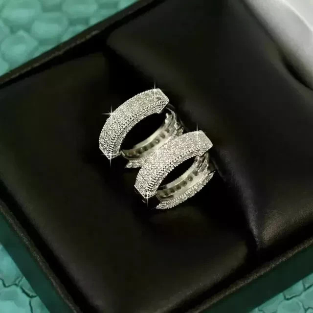 2.10Ct Round Lab Created Diamond Women Huggie Hoop Earring 14K White Gold Plated