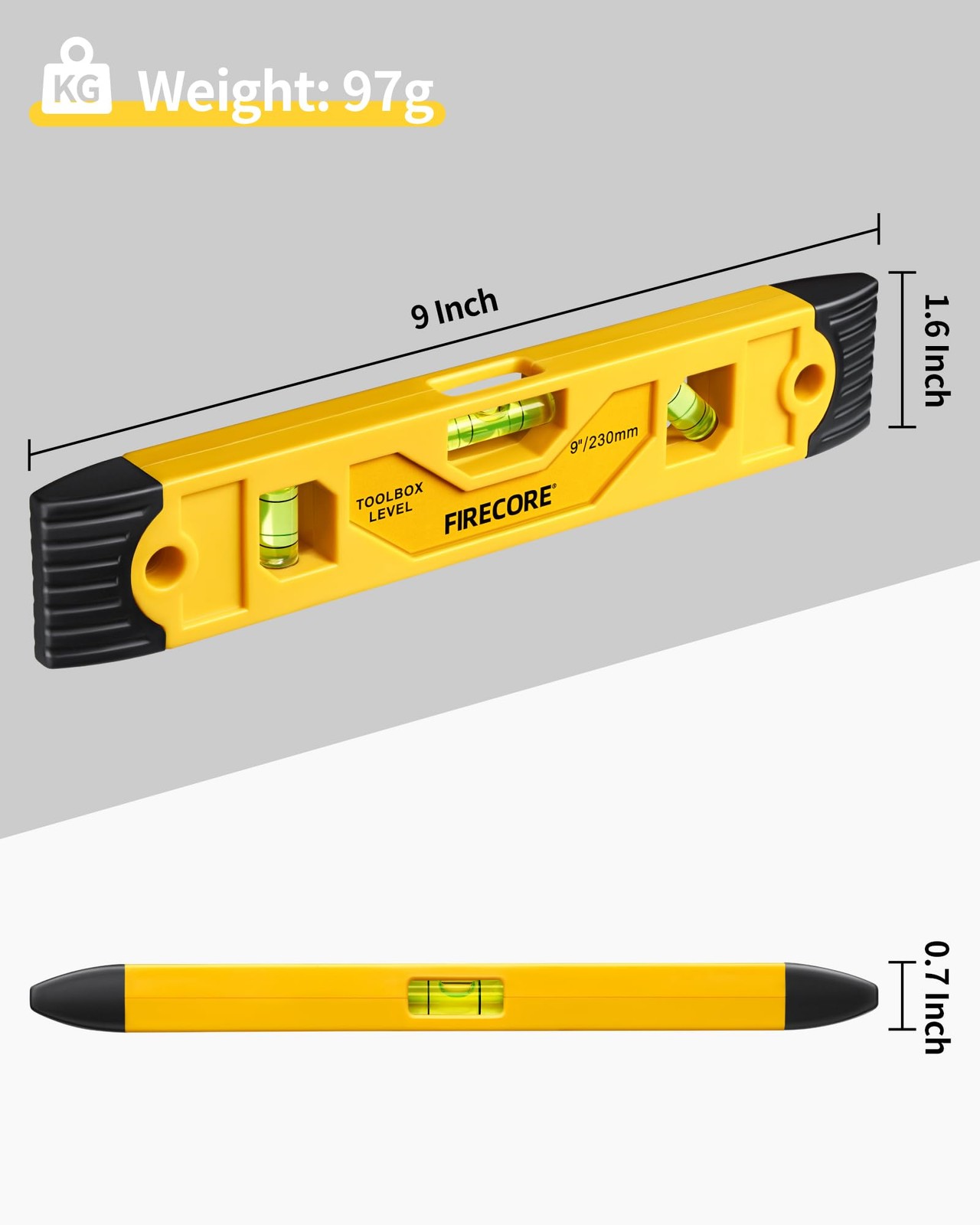 Torpedo Level Magnetic, Firecore 9 Inch Shockproof Small Leveler Tool Orange