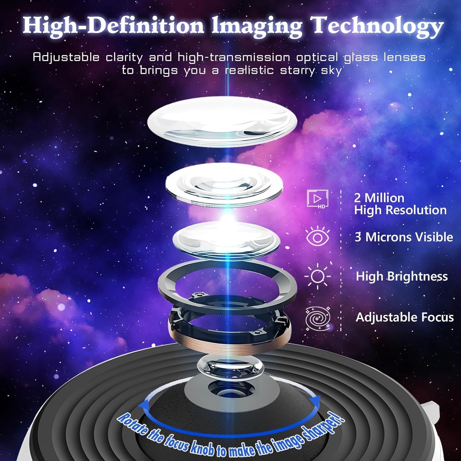 Realistic Starry Night Light Projector - 360° Rotation & Adjustable Focus
