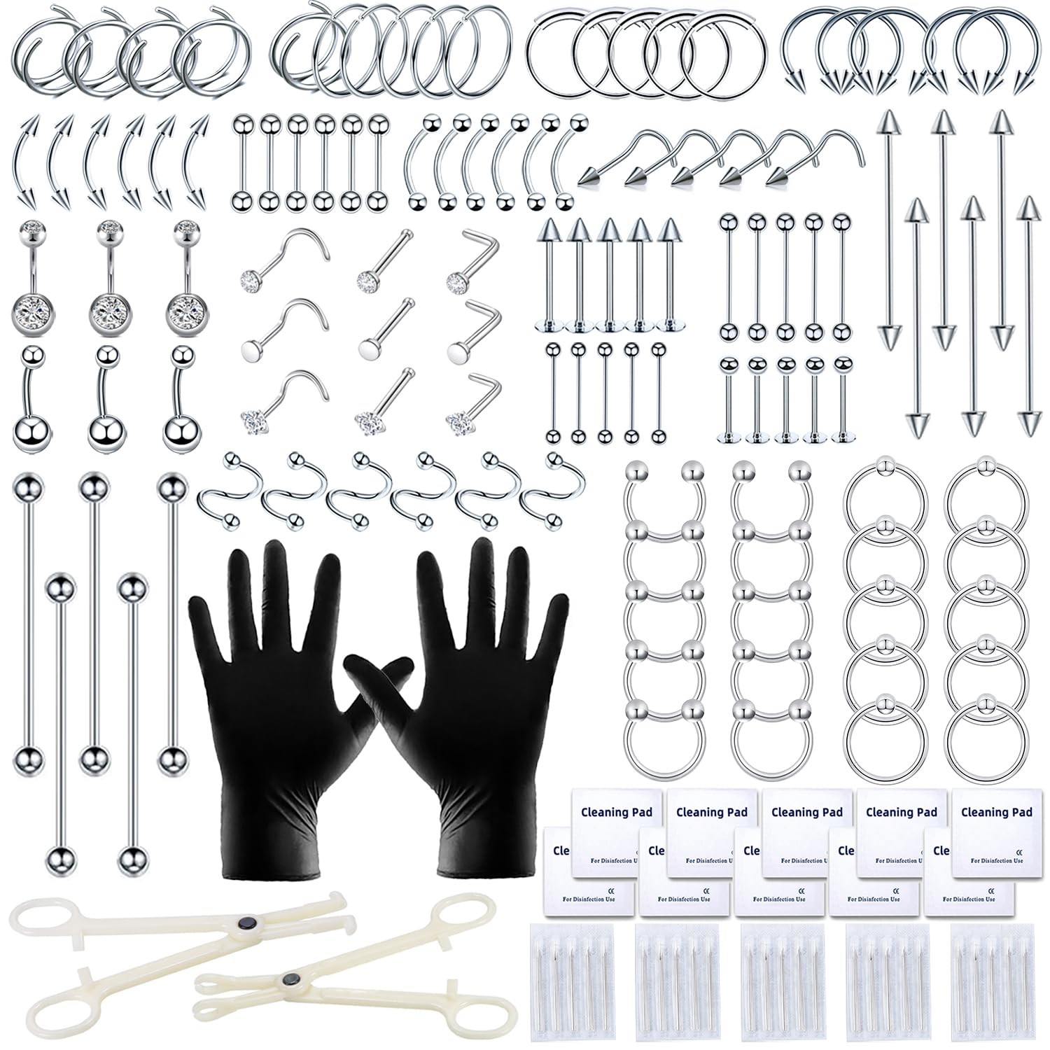 153Pcs Piercing Kit: 12G, 14G, 16G, 20G Needles & 316L Stainless Steel...
