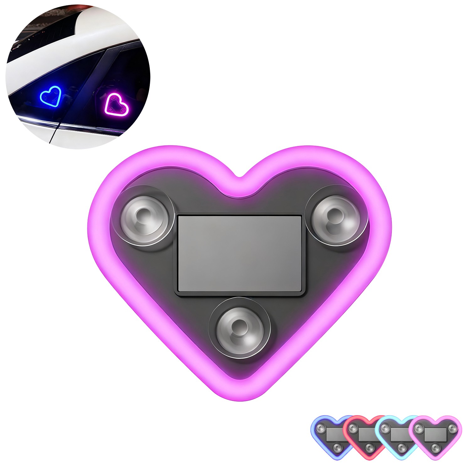 Car Window Wireless LED Ambient Light Solar Powered Love Heart Shaped Neon Lamp
