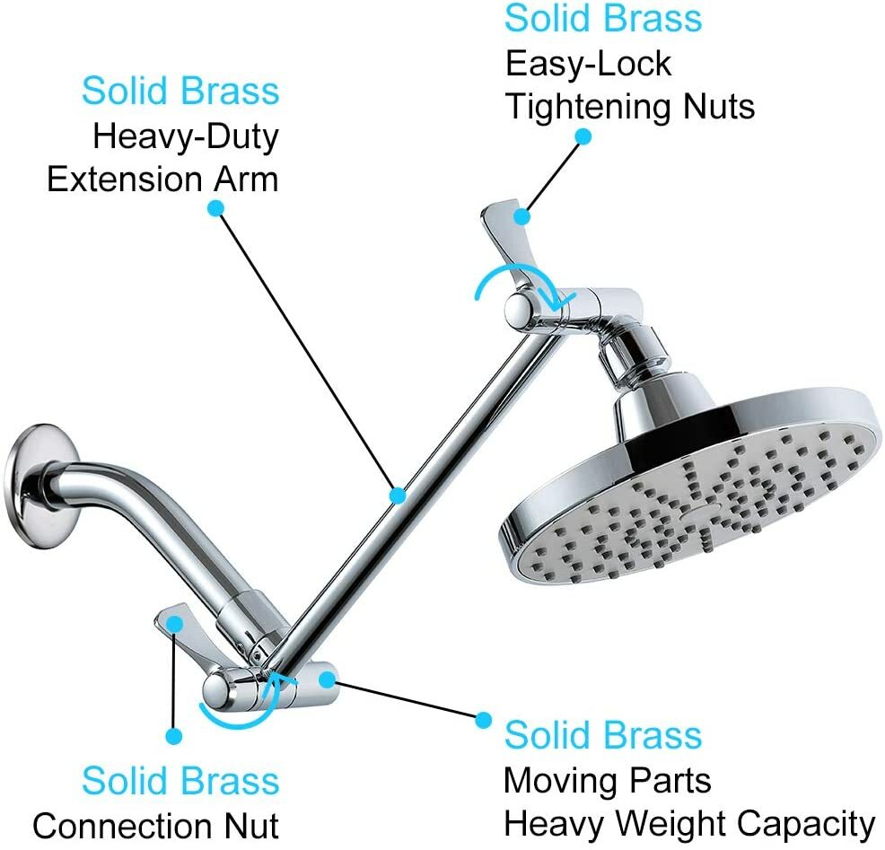 11" Solid Brass Shower Head Extension Arm with Lock Joints Adjustable Height