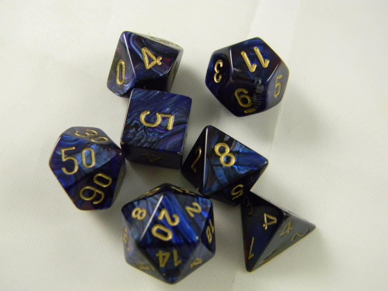 Chessex Polyhedral 7 Die Scarab Royal Blue w/ Gold Numbers Dice CHX 27427