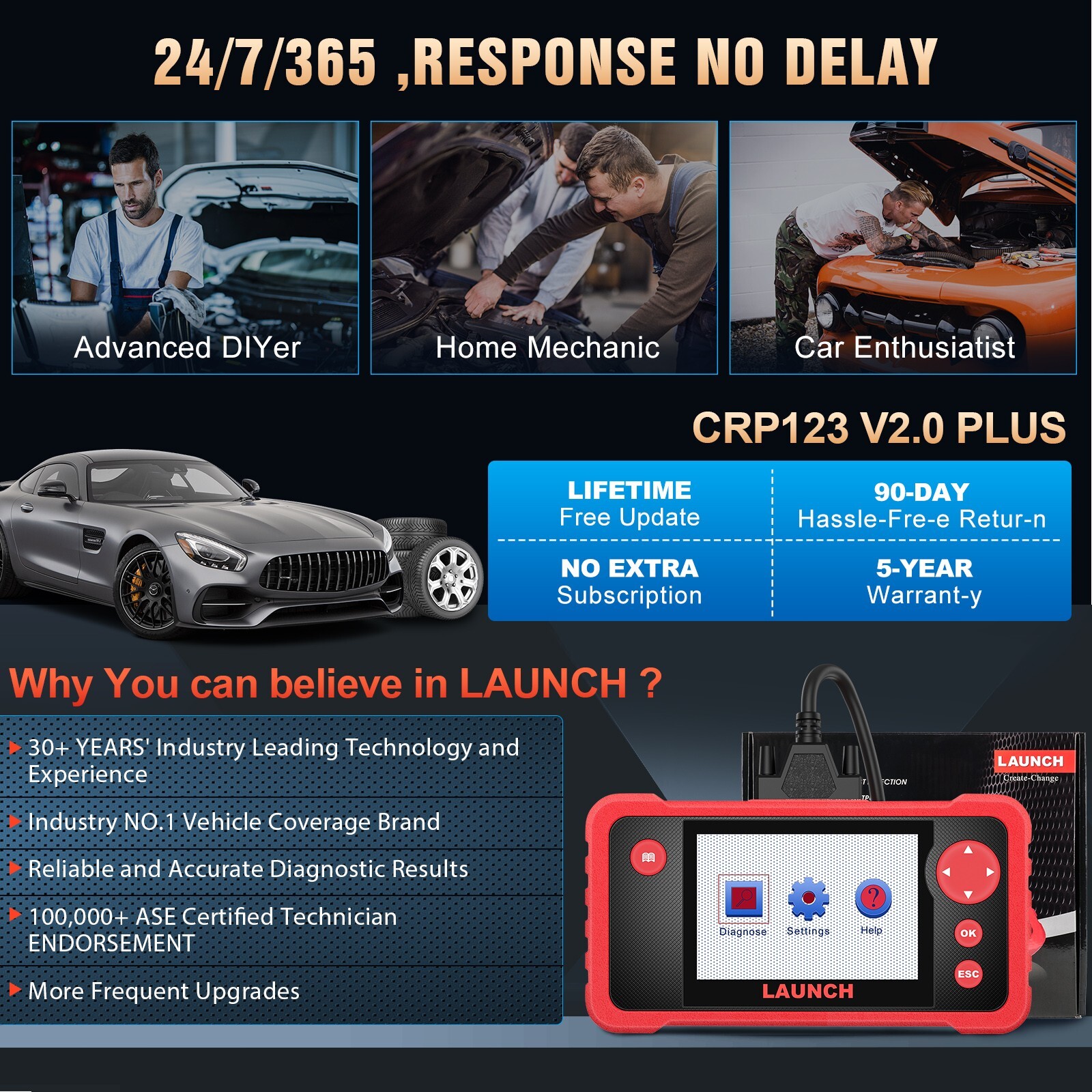 2026 LAUNCH CRP123 OBD2 Scanner ABS SRS Code Reader Engine Car Diagnostic Tool
