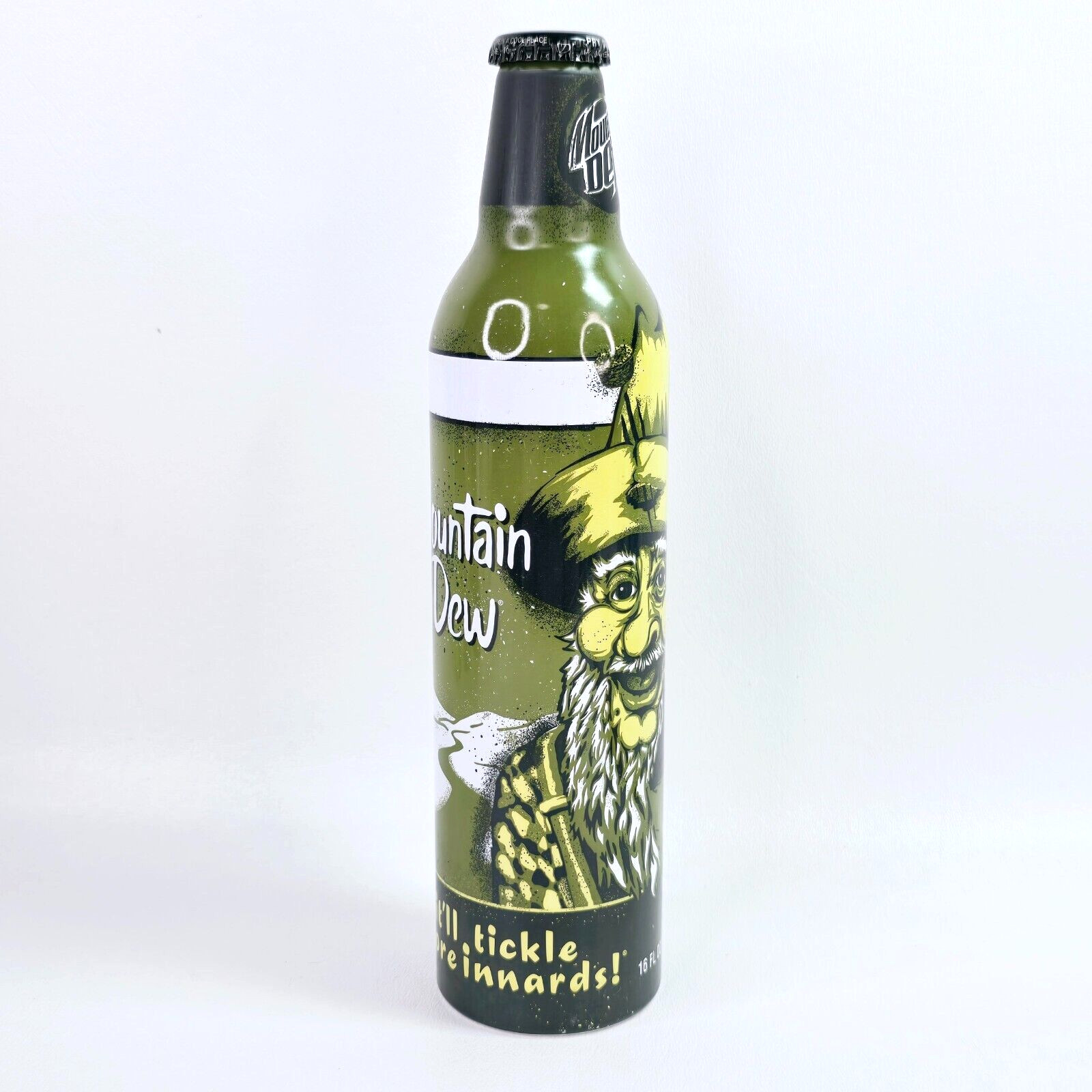 Mountain Dew Bill Hilly It'll Tickle Yore Innards! 2007 Green Label Art Bottle