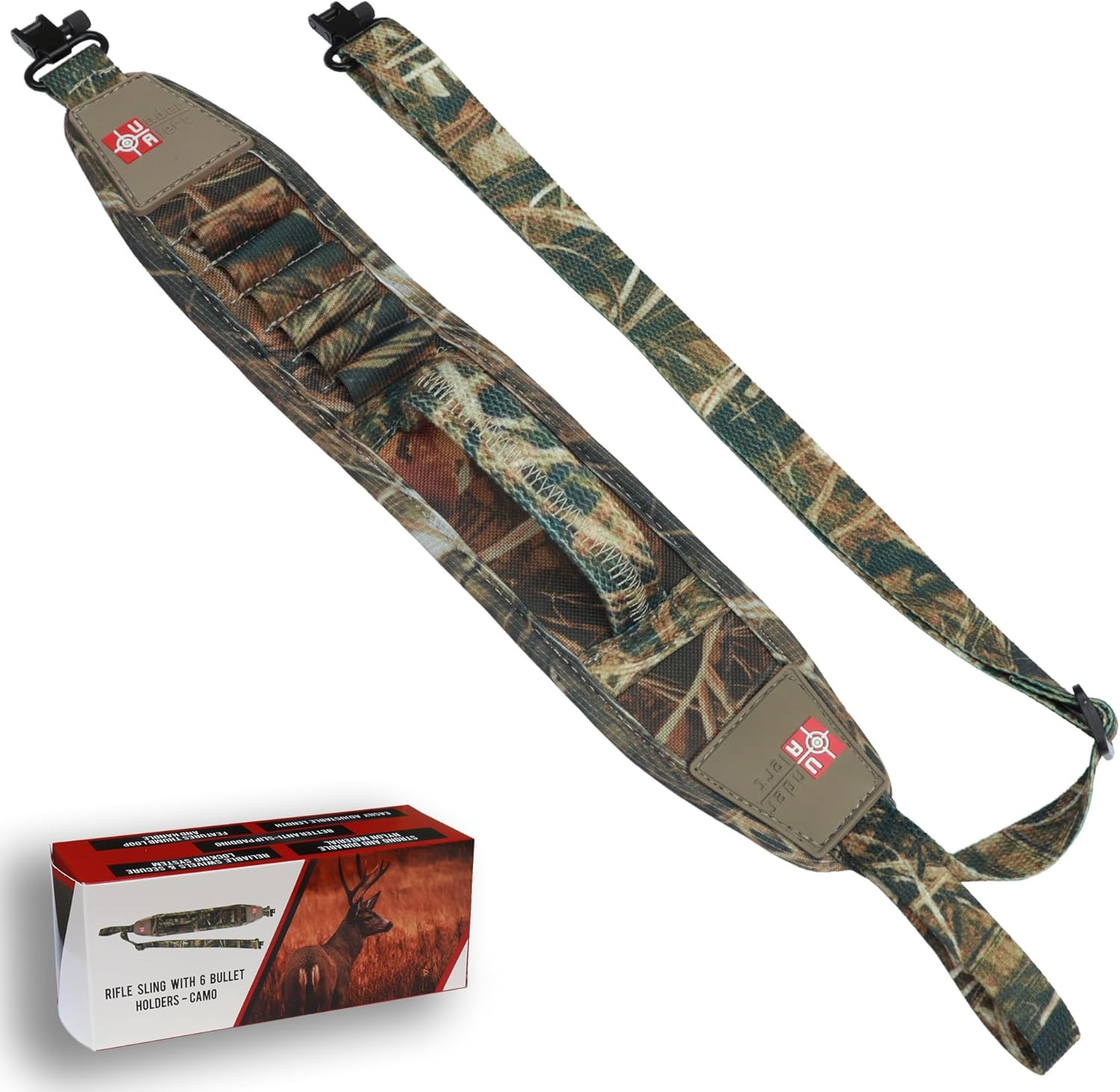 Neoprene Padded Rifle Sling with Bullet Holders and Swivels, Camo