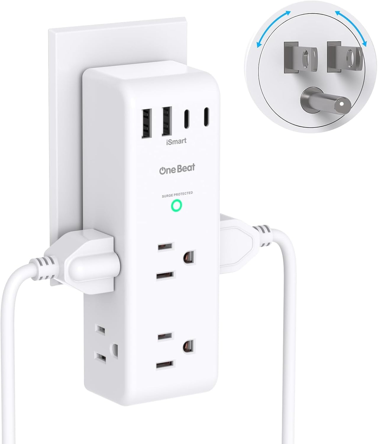 Surge Protector Outlet Extender - with Rotating Plug, 6 AC Multi Plug Outlet ...
