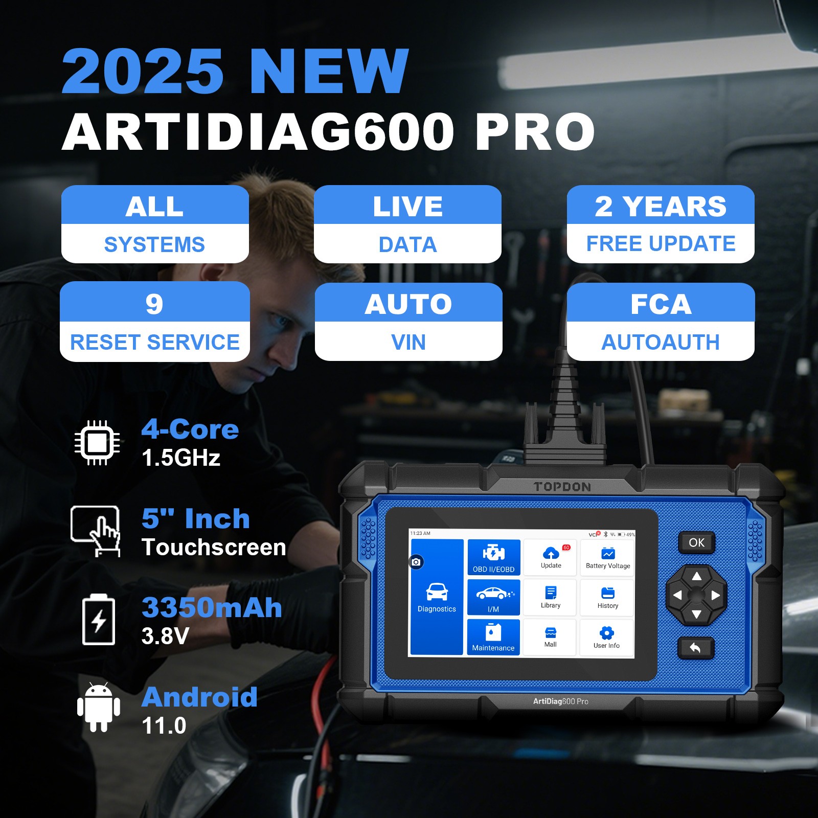 2025 TOPDON AD600 PRO All system Diagnostic Scanner Tool Engine ABS SRS SAS TPMS