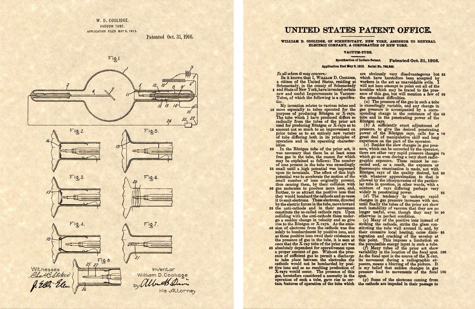 COOLIDGE XRAY US PATENT 1913 Art Print READY TO FRAME!!!!! dentist x-ray tube
