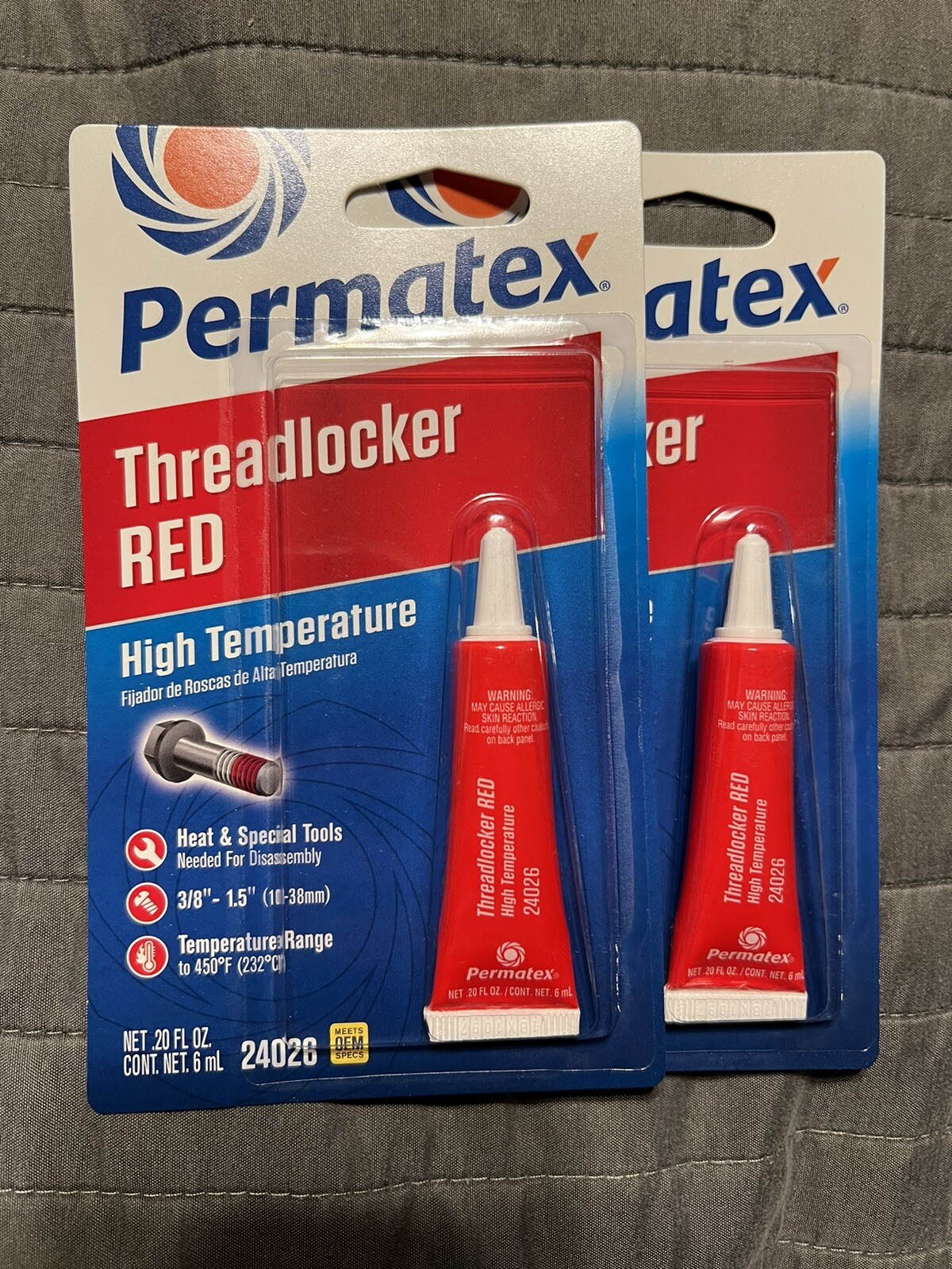 2-Pack Permatex Red Thread Locker 24026, High Temperature .20oz Squeeze Tube