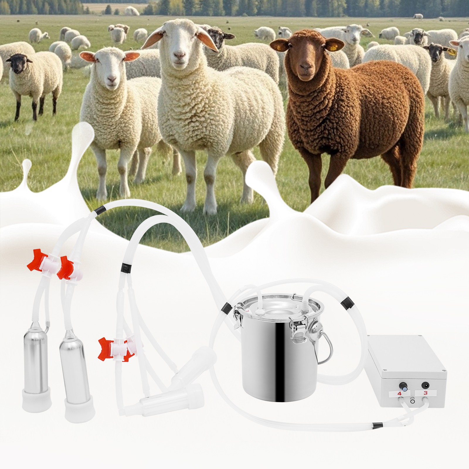 Electric Pulsation Cow Milking Machine, 3L Stainless Steel Bucket