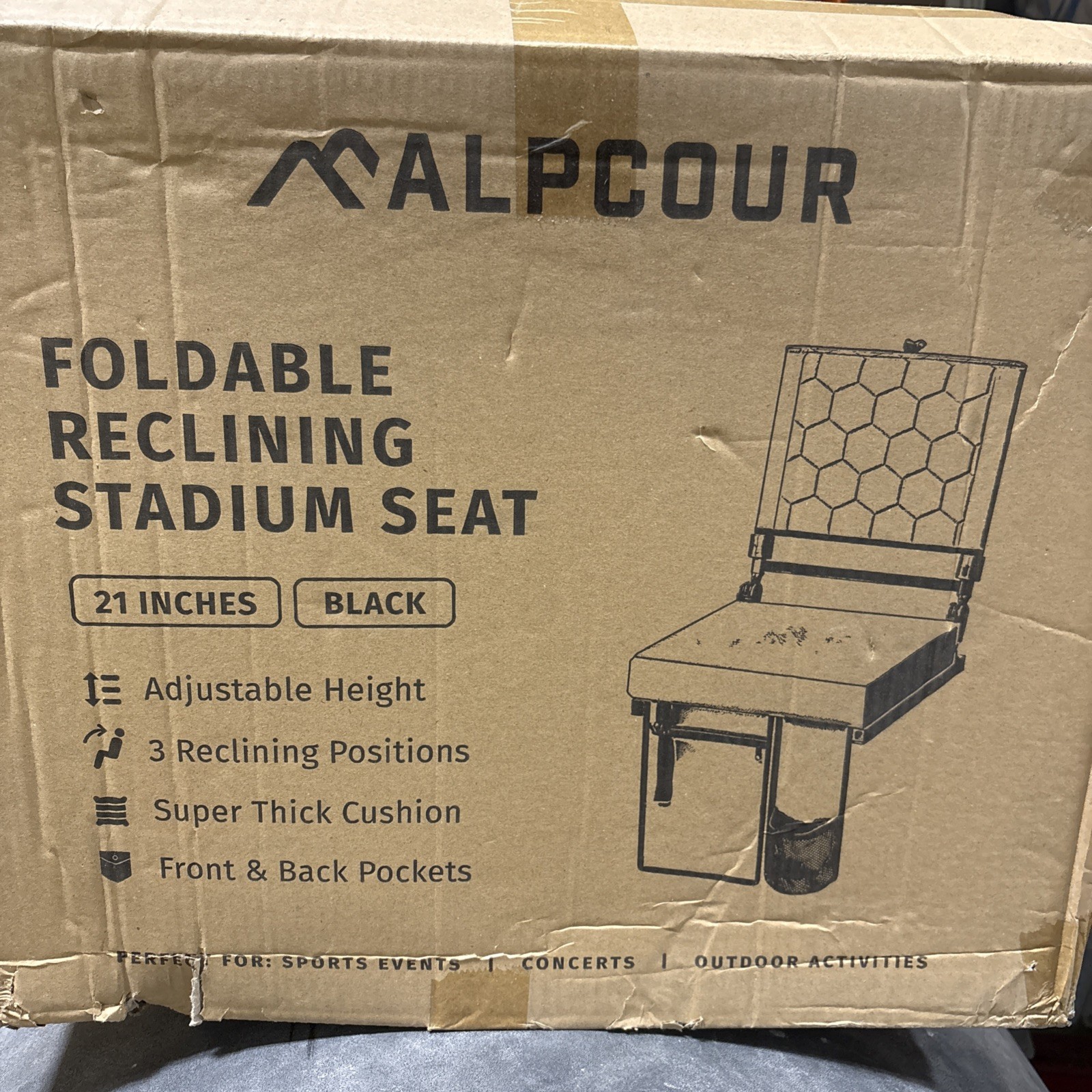 Extra Wide Folding Reclining Stadium Seat with Back Suppot for Bleachers, Ble...