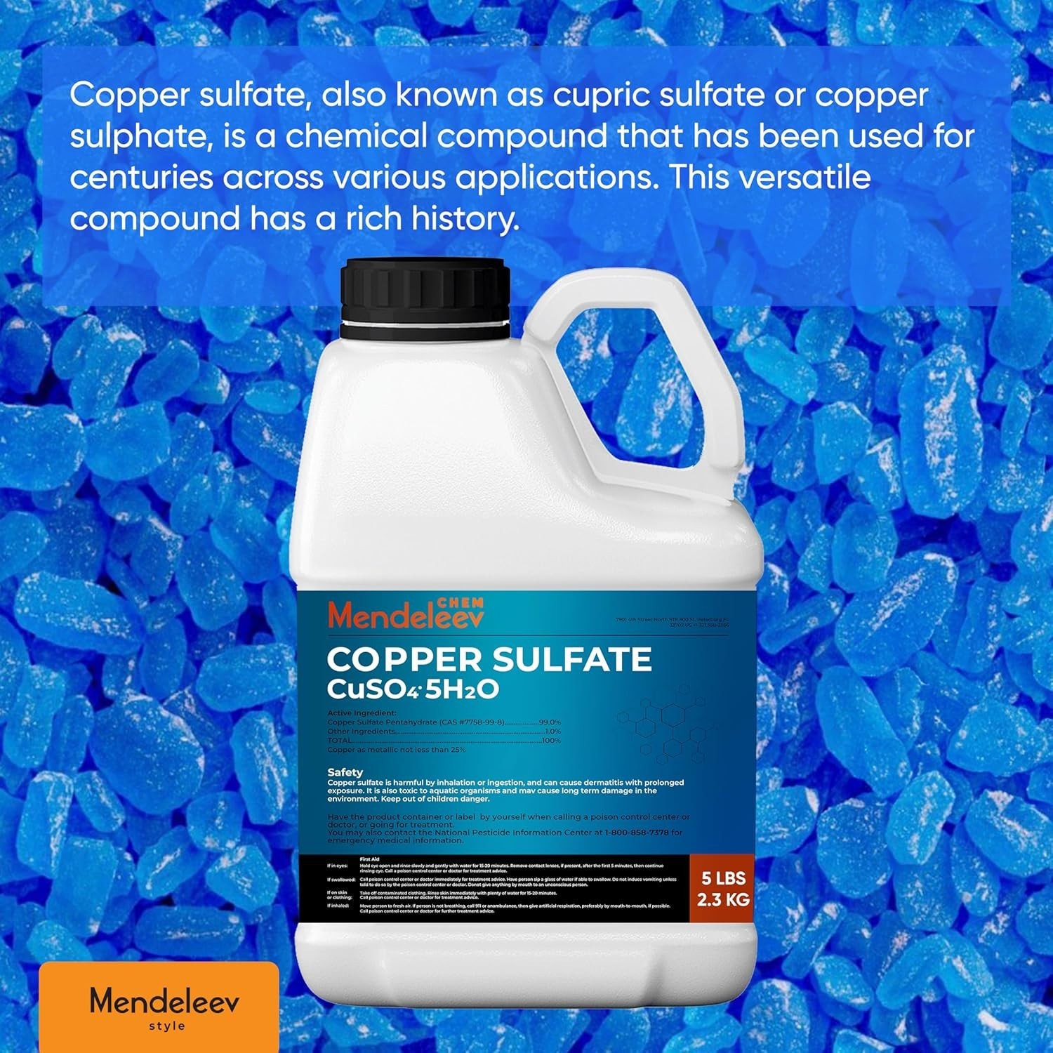 Mendeleev Copper Sulfate Crystals 5 Lbs - Granular & EPA Free for Diverse Uses