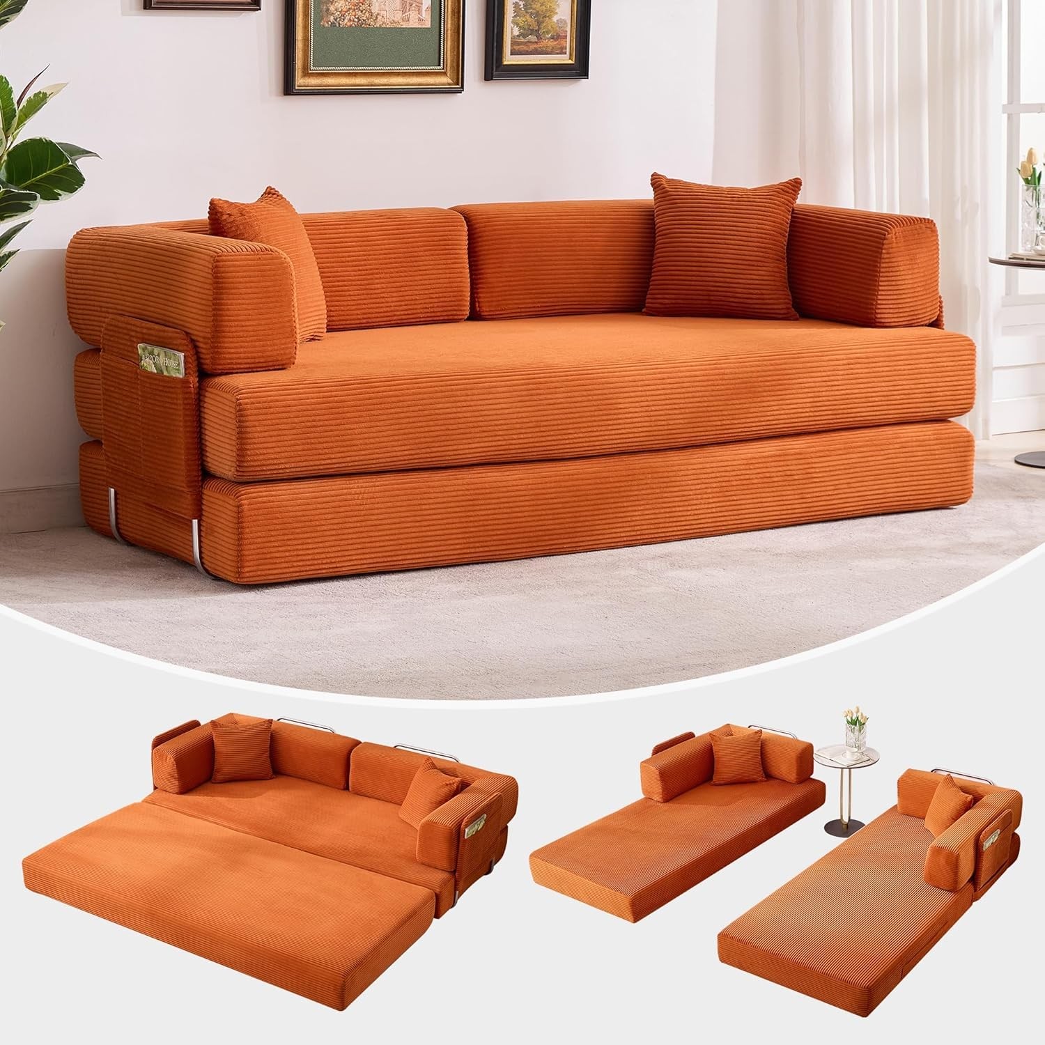 5-in-1 Folding 78.8" Convertible Sleeper Sofa Bed w/ Fixed-Shape Frame, Pillow