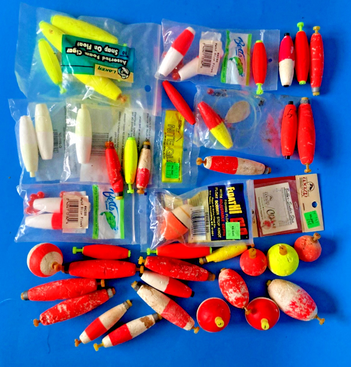 VTG LOT 44 FOAM BALSA FISHING BOBBERS CIGAR FLOATS MIX BETTS COMAL USA NEW