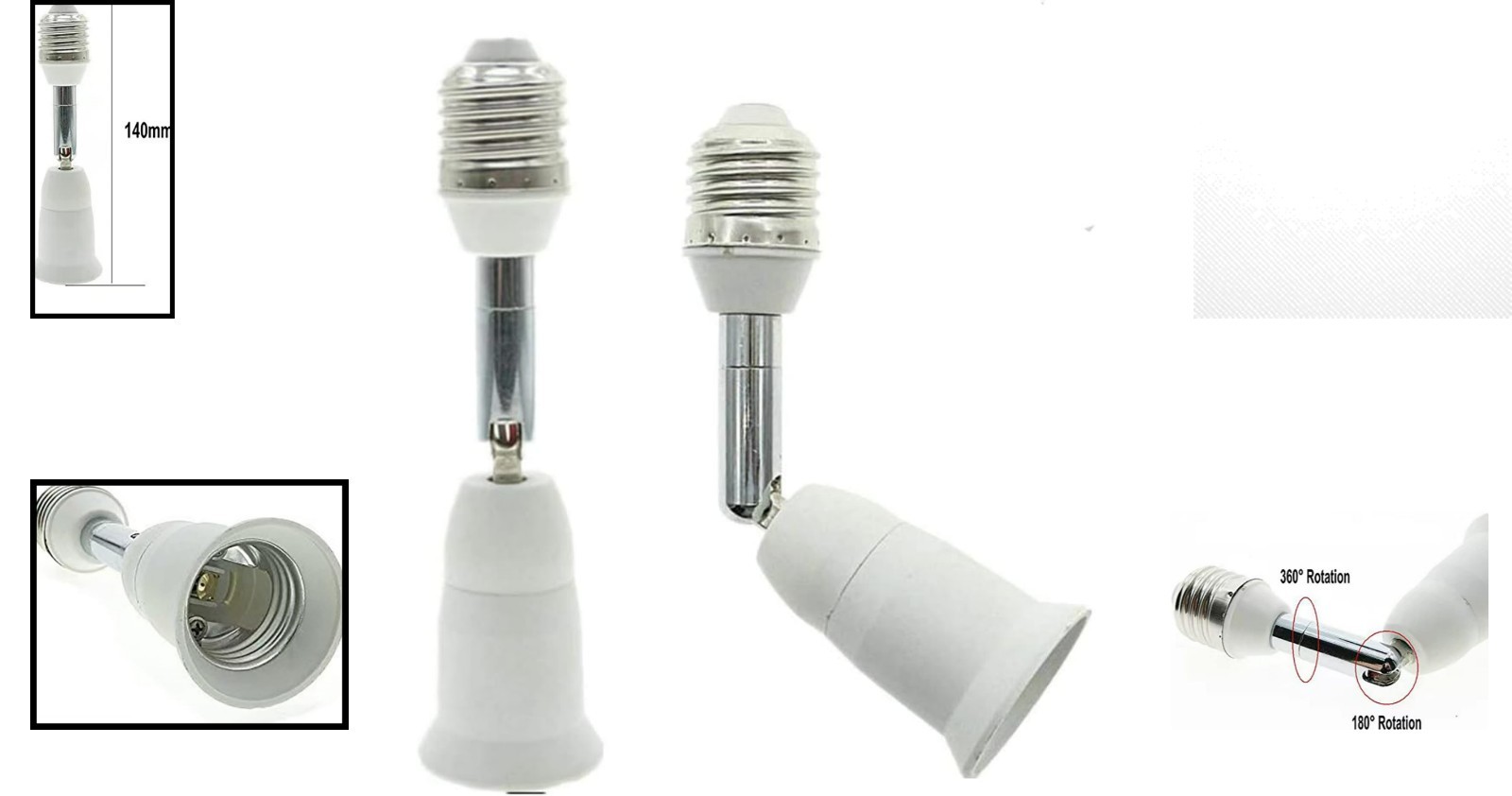 E26/E27 Light Socket Extender - 4.5 Inch Adjustable Brightness Enhancer (2-Pack)