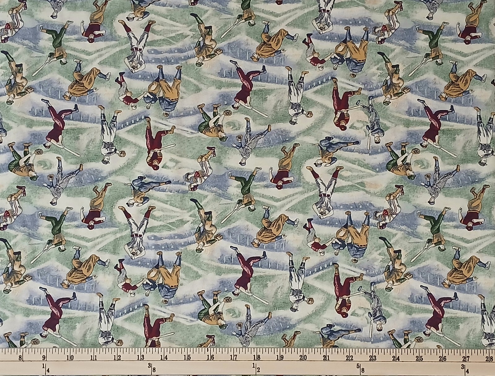 Cotton Baseball Fields Players Bats Hitting Sports Fabric Print by Yard D667.89