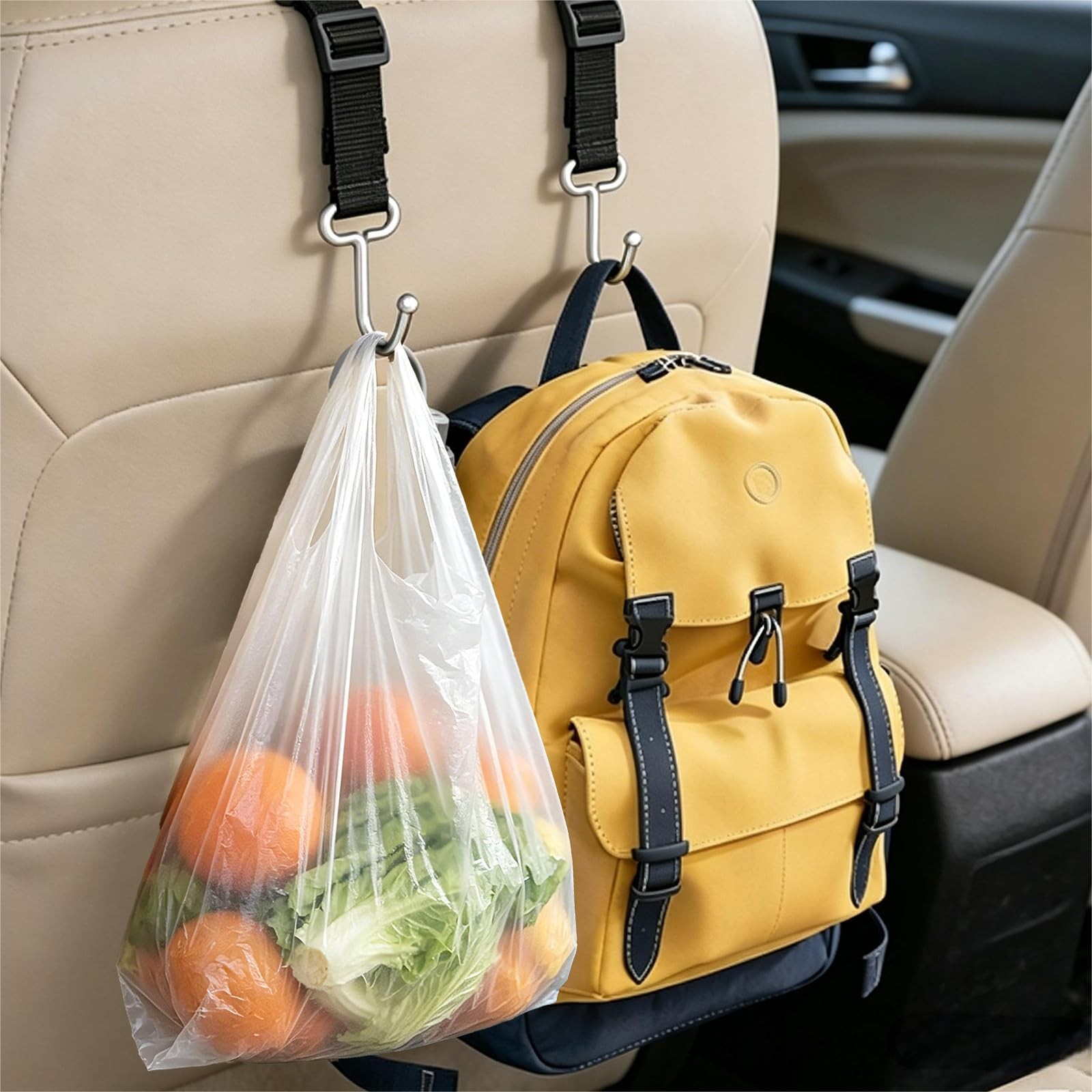 QUIDAOSO Purse Hook for Car, Adjustable Headrest Hooks, 2 Pack Black