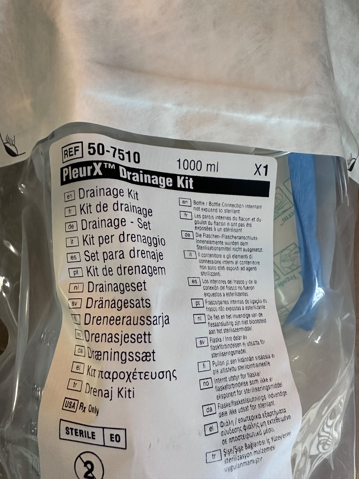 Pleurex Drainage Kit 50-7510, 1000ML Bottles