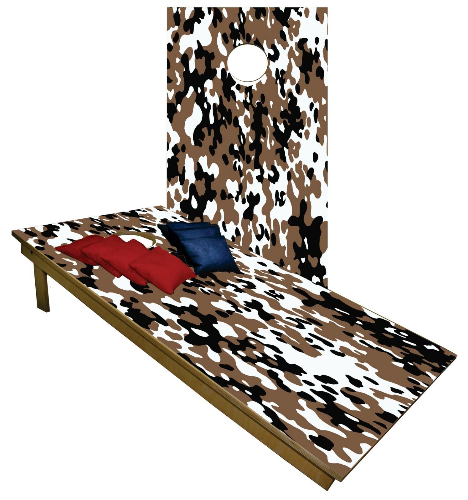 Black Brown White Camo CORNHOLE BEANBAG TOSS GAME w Bags Game Board Set