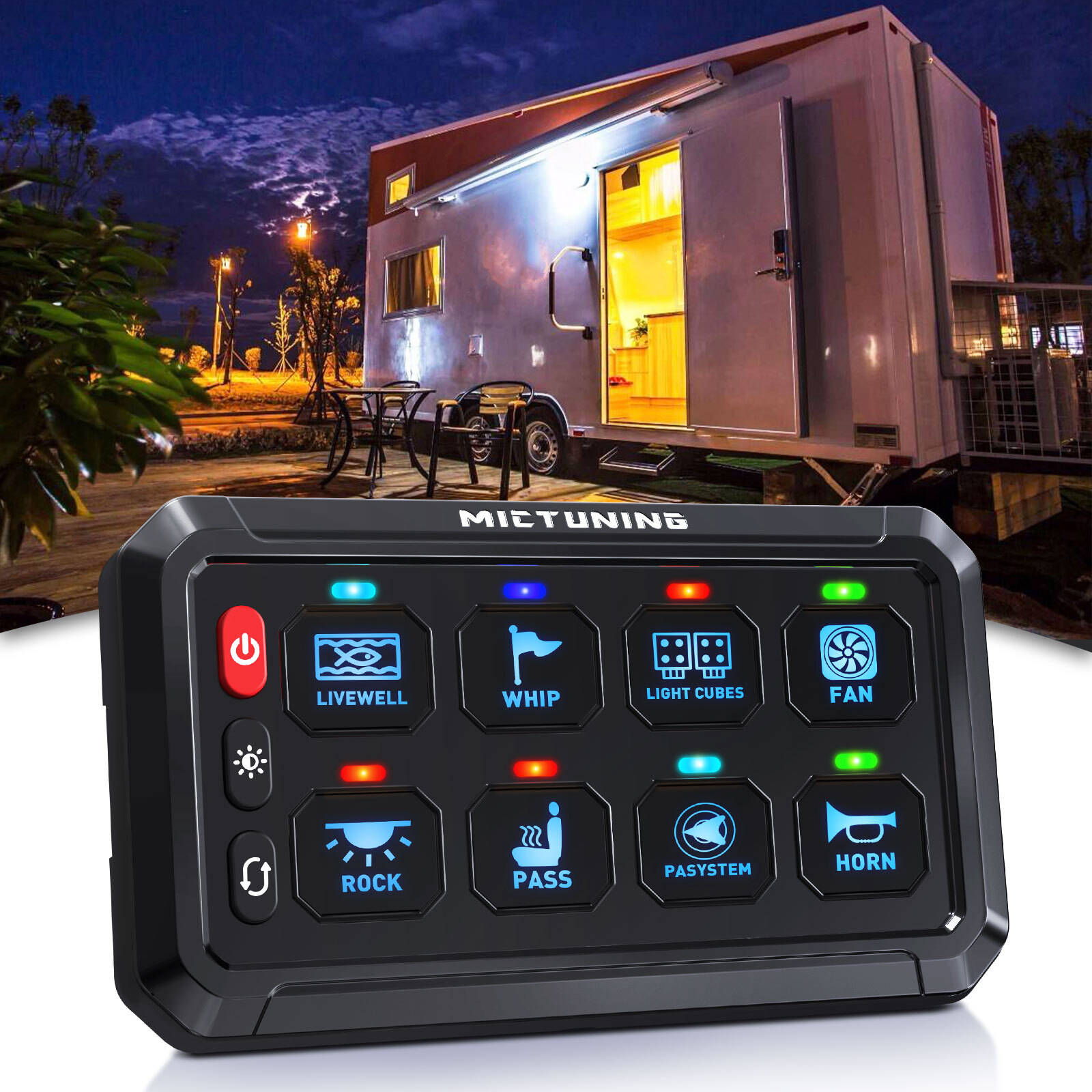 MICTUNING 8 Gang Switch Panel LED Circuit Control Relay System Box Truck Marine