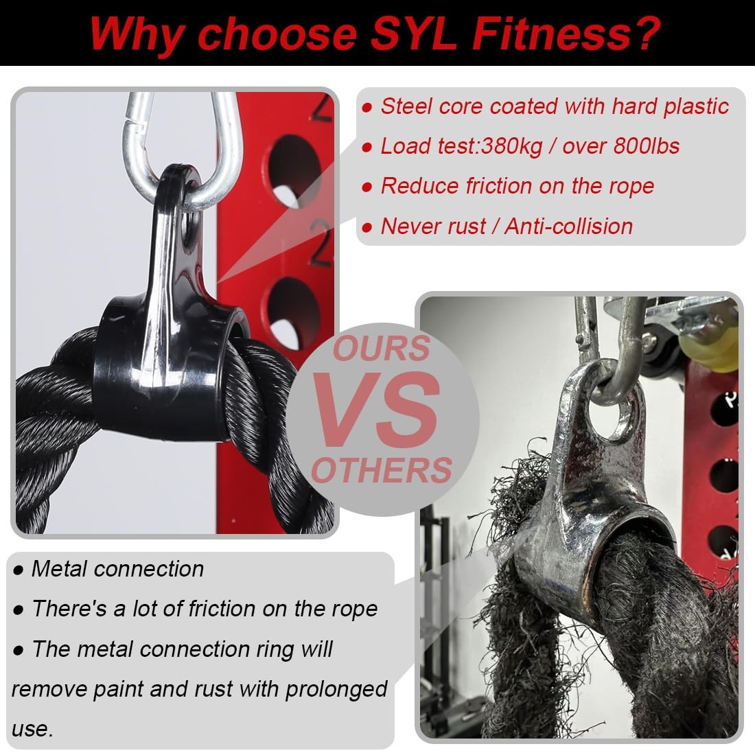 Tricep Rope 27 & 35 inches 2 Colors Fitness Attachment Cable Machine Pulldown...